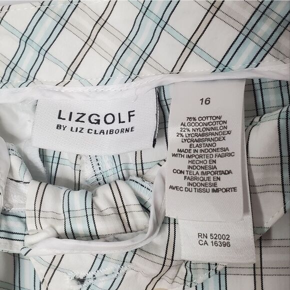 Liz Claiborne Liz Golf Capri Pants Pastel Plaid Blue White Gray Hook Closure - Picture 7 of 12
